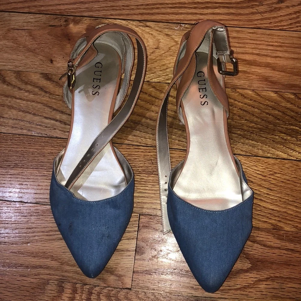 GUESS JEANS Logo hardware denim Jeans look flat Mary Jane shoes 10
